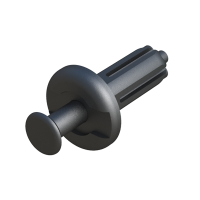 Questo rivetto pannello di due elementi viene facilmente rimosso togliendo prima la testa, è possibile estrarre tutto il pezzo. Il corpo comprende una cavità sotto la testa per la rimozione con un piccolo cacciavite o oggetto simile, e anche con le unghie (riutilizzabile).