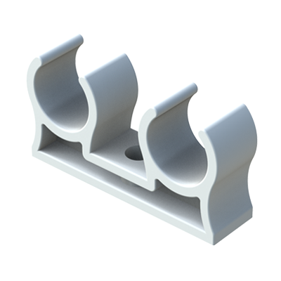 Doppio morsetto per tubi e cavi che possono essere fissati con viti a doppio filetto M6.