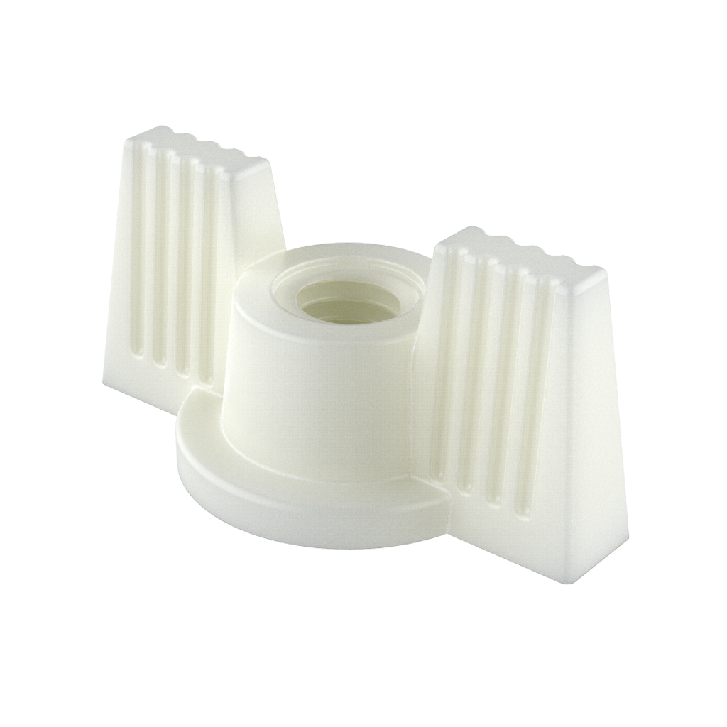 I nostri dadi <b>a farfalla</b> MTMD con filettatura metrica passante, realizzati in <b>PA66</b> (Poliammide 66 “Nylon”), offrono un'eccellente resistenza agli agenti chimici (vedi scheda tecnica), un elevato livello di rigidità dielettrica, non si ossidano e prevengono danni causati da sovratensione. <br><br>
Questi dadi ad alette sono disponibili nella variante <b>autobloccante</b>.