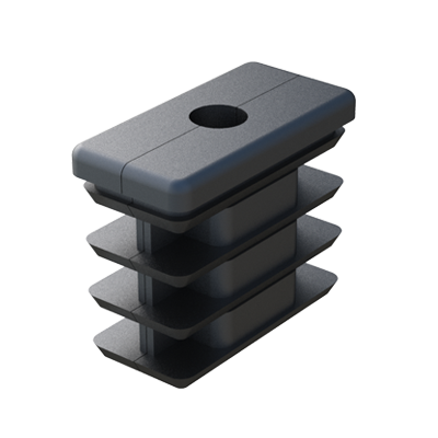 I nostri tappi per tubi rettangolari hanno due cavità per accogliere un asse (ad esempio una ruota). Le cavità permettono introdurre dadi esagonali.Si fornisce il pezzo senza dadi, con un dado sopra, un dado sotto o con due dadi.