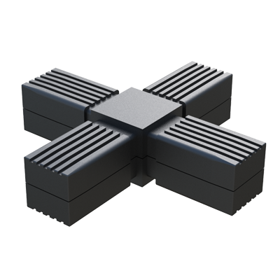 Il nostro connettore in X è fatto per connettare 4 tubi quadrati. Si fornisce senza interno in acciaio o con interno in acciaio, acciaio zincato o acciaio inossidabile.